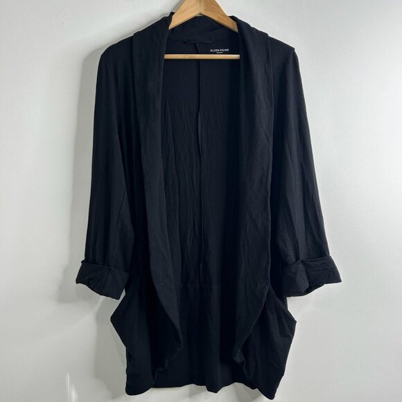 Eileen Fisher Cardigan Womens Large Open Front Draped Jacket Pockets Minimalist - Picture 1 of 9
